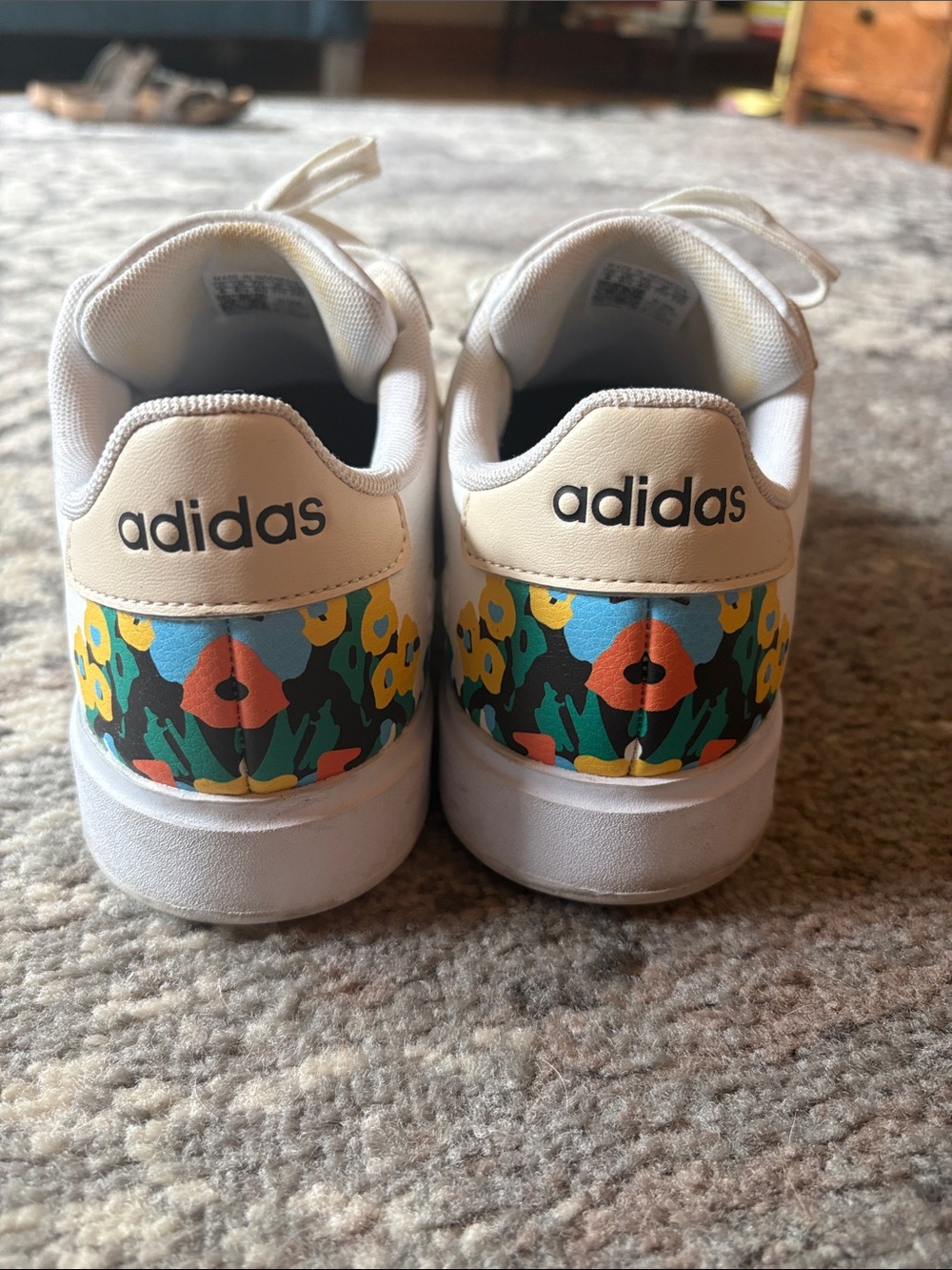 adidas White Low-Top Sneakers - floral design